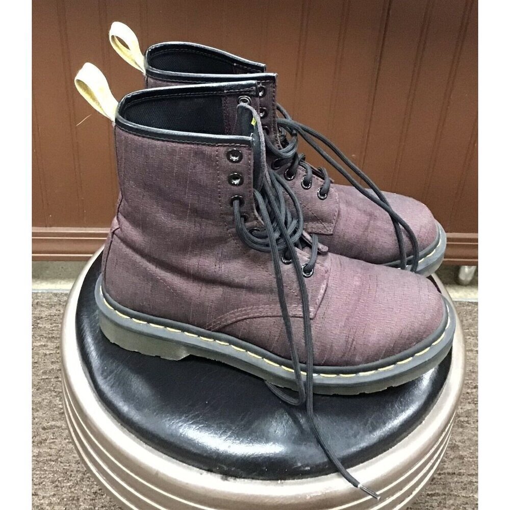 Dr Martens Shoes Womens Size 6 Boots New Canvas Vegan Castel Burgundy Combat - Picture 2 of 5